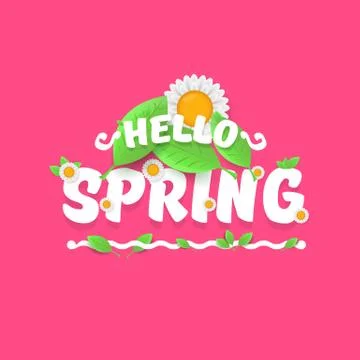 Vector hello spring cut paper banner with text and flowers. hello spring slogan Stock Illustration
