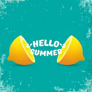 Vector Hello Summer Beach Party Flyer Design template with fresh lemon isolated Stock Illustration