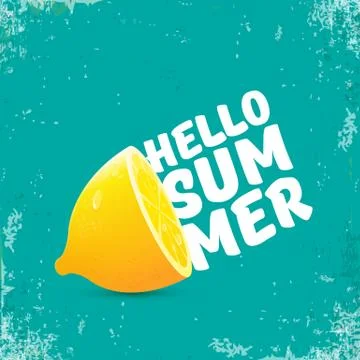 Vector Hello Summer Beach Party Flyer Design template with fresh lemon isolated Stock Illustration