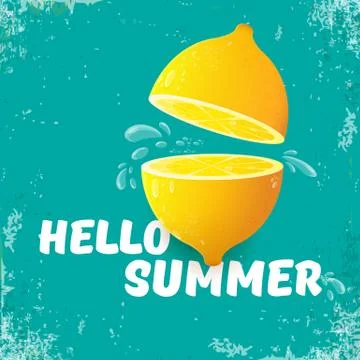 Vector Hello Summer Beach Party Flyer Design template with fresh lemon isolated Stock Illustration