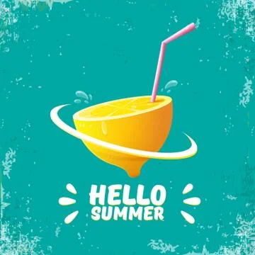 Vector Hello Summer Beach Party Flyer Design template with fresh lemon isolated Stock Illustration