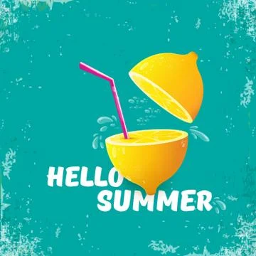 Vector Hello Summer Beach Party Flyer Design template with fresh lemon isolated Stock Illustration