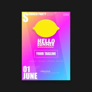 Vector Hello Summer Beach Party vertical A4 poster Design template or mock up Stock Illustration