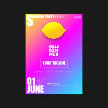 Vector Hello Summer Beach Party vertical A4 poster Design template or mock up Stock Illustration