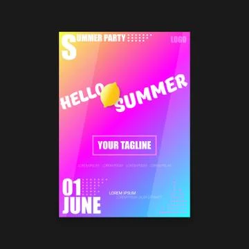 Vector Hello Summer Beach Party vertical A4 poster Design template or mock up Stock Illustration
