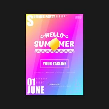 Vector Hello Summer Beach Party vertical A4 poster Design template or mock up Stock Illustration