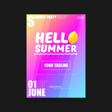 Vector Hello Summer Beach Party vertical A4 poster Design template or mock up Stock Illustration
