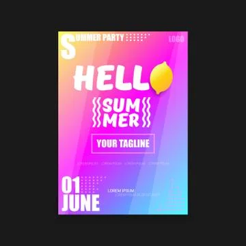 Vector Hello Summer Beach Party vertical A4 poster Design template or mock up Stock Illustration