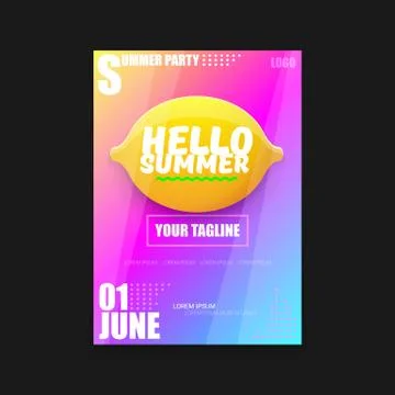 Vector Hello Summer Beach Party vertical A4 poster Design template or mock up Stock Illustration