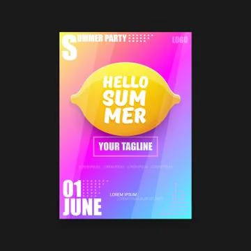 Vector Hello Summer Beach Party vertical A4 poster Design template or mock up Stock Illustration