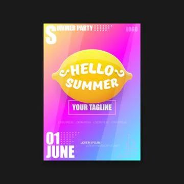 Vector Hello Summer Beach Party vertical A4 poster Design template or mock up Stock Illustration