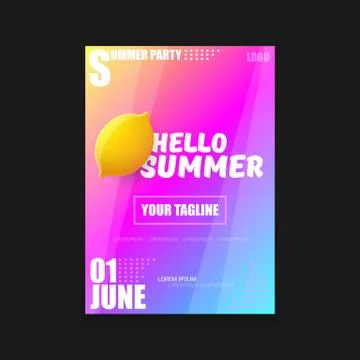 Vector Hello Summer Beach Party vertical A4 poster Design template or mock up Stock Illustration