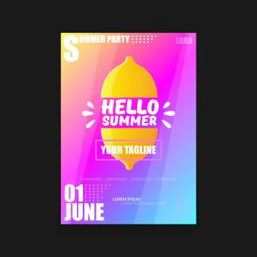 Vector Hello Summer Beach Party vertical A4 poster Design template or mock up Stock Illustration