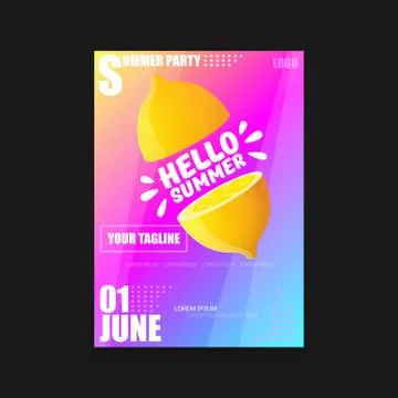 Vector Hello Summer Beach Party vertical A4 poster Design template or mock up Stock Illustration