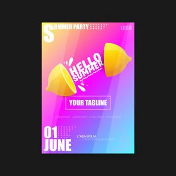 Vector Hello Summer Beach Party vertical A4 poster Design template or mock up Stock Illustration