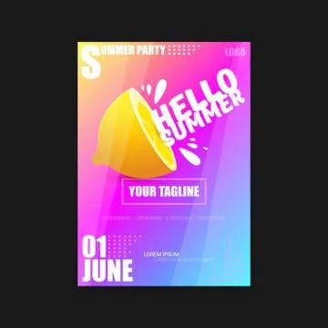Vector Hello Summer Beach Party vertical A4 poster Design template or mock up Stock Illustration
