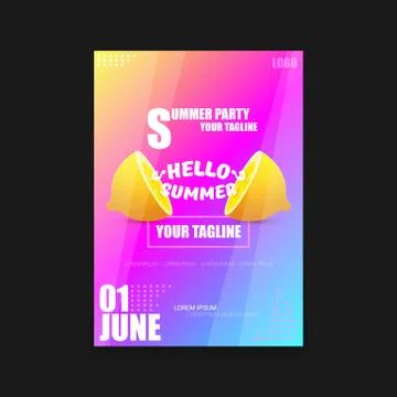Vector Hello Summer Beach Party vertical A4 poster Design template or mock up Stock Illustration