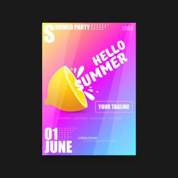 Vector Hello Summer Beach Party vertical A4 poster Design template or mock up Stock Illustration