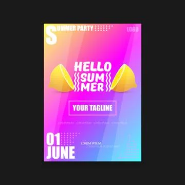 Vector Hello Summer Beach Party vertical A4 poster Design template or mock up Stock Illustration