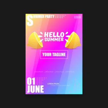 Vector Hello Summer Beach Party vertical A4 poster Design template or mock up Stock Illustration