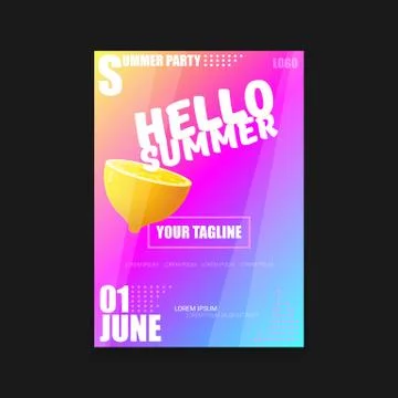 Vector Hello Summer Beach Party vertical A4 poster Design template or mock up Stock Illustration