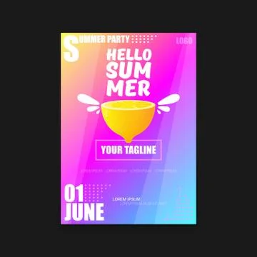 Vector Hello Summer Beach Party vertical A4 poster Design template or mock up Stock Illustration