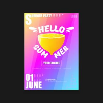 Vector Hello Summer Beach Party vertical A4 poster Design template or mock up Stock Illustration