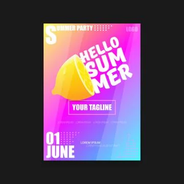 Vector Hello Summer Beach Party vertical A4 poster Design template or mock up Stock Illustration