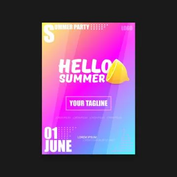 Vector Hello Summer Beach Party vertical A4 poster Design template or mock up 스톡 일러스트