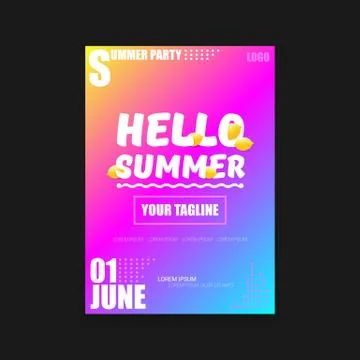 Vector Hello Summer Beach Party vertical A4 poster Design template or mock up Stock Illustration