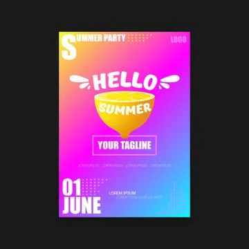 Vector Hello Summer Beach Party vertical A4 poster Design template or mock up Stock Illustration