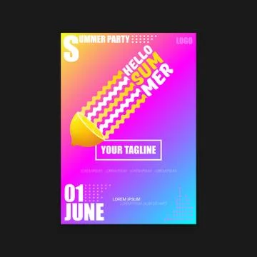 Vector Hello Summer Beach Party vertical A4 poster Design template or mock up Stock Illustration