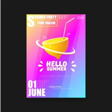 Vector Hello Summer Beach Party vertical A4 poster Design template or mock up Stock Illustration