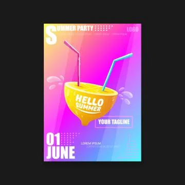 Vector Hello Summer Beach Party vertical A4 poster Design template or mock up Stock Illustration