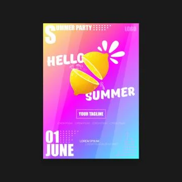 Vector Hello Summer Beach Party vertical A4 poster Design template or mock up Stock Illustration