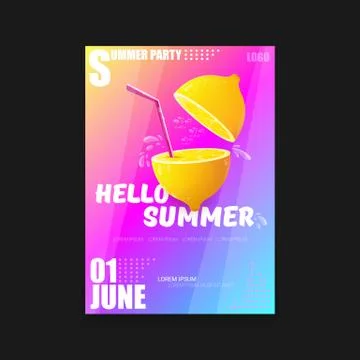 Vector Hello Summer Beach Party vertical A4 poster Design template or mock up Stock Illustration