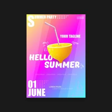 Vector Hello Summer Beach Party vertical A4 poster Design template or mock up Stock Illustration