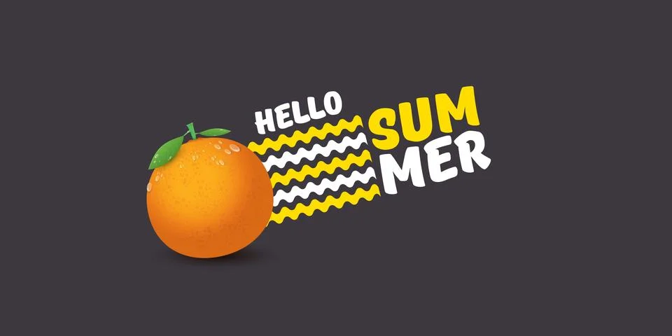 Vector Hello Summer horizontal banner or flyer Design template with fresh orange Stock Illustration