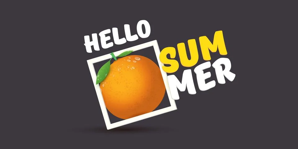 Vector Hello Summer horizontal banner or flyer Design template with fresh orange Stock Illustration