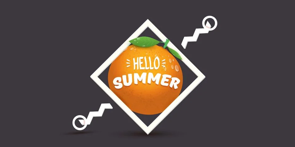 Vector Hello Summer horizontal banner or flyer Design template with fresh orange Stock Illustration