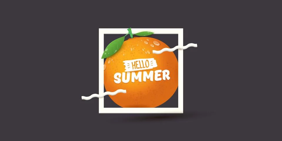 Vector Hello Summer horizontal banner or flyer Design template with fresh orange Stock Illustration