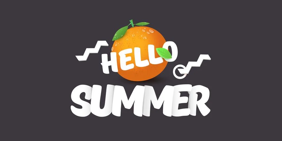 Vector Hello Summer horizontal banner or flyer Design template with fresh orange Stock Illustration