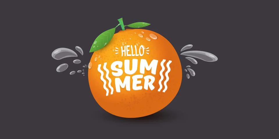 Vector Hello Summer horizontal banner or flyer Design template with fresh orange Stock Illustration