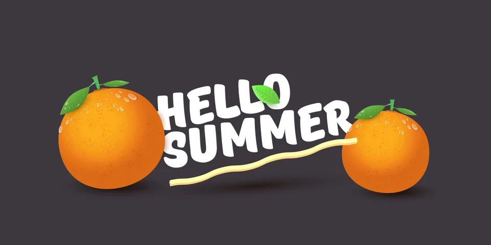 Vector Hello Summer horizontal banner or flyer Design template with fresh orange Stock Illustration