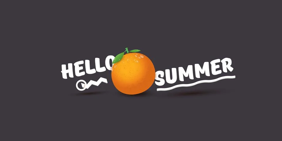Vector Hello Summer horizontal banner or flyer Design template with fresh orange Stock Illustration