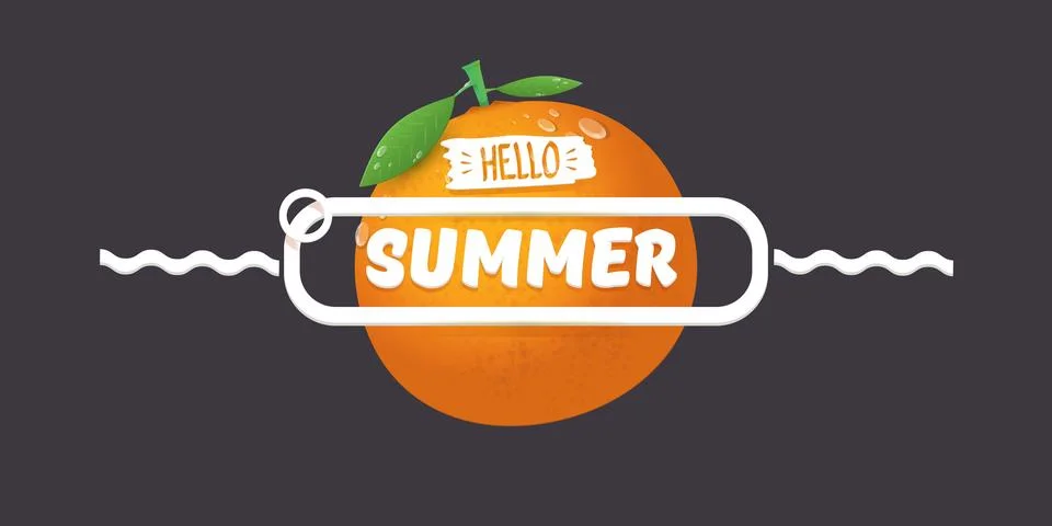 Vector Hello Summer horizontal banner or flyer Design template with fresh orange Stock Illustration