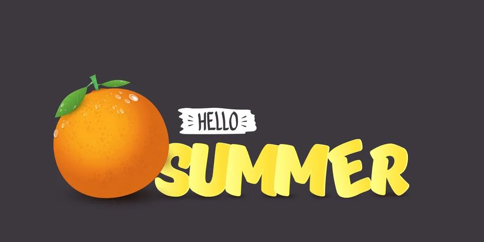 Vector Hello Summer horizontal banner or flyer Design template with fresh orange Stock Illustration