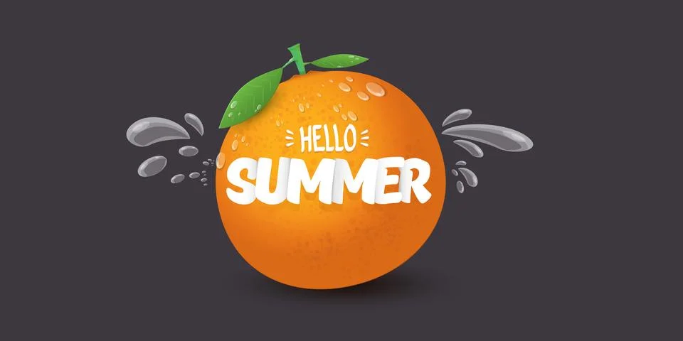 Vector Hello Summer horizontal banner or flyer Design template with fresh orange Stock Illustration