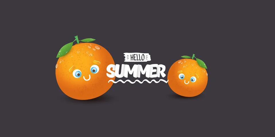 Vector Hello Summer horizontal banner or flyer Design template with fresh orange Stock Illustration