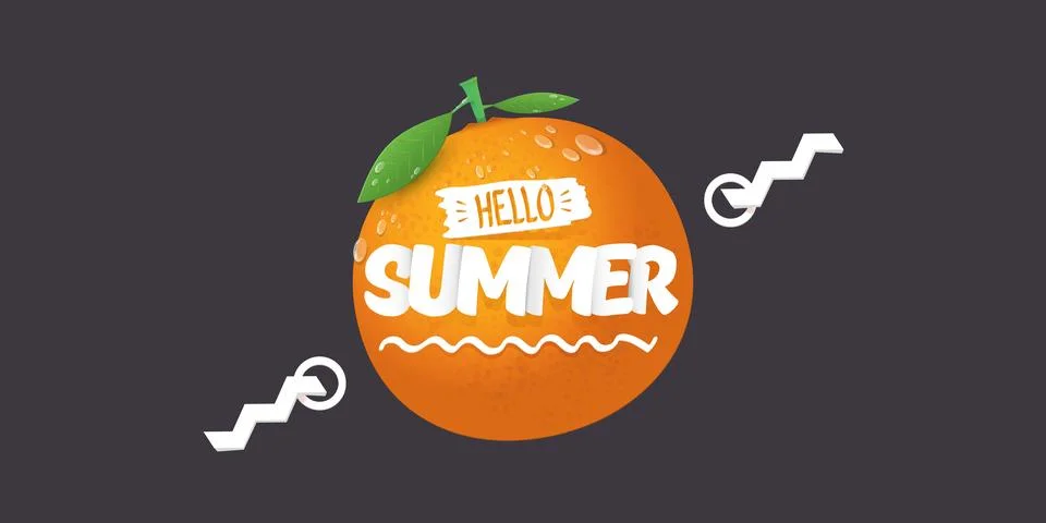 Vector Hello Summer horizontal banner or flyer Design template with fresh orange Stock Illustration